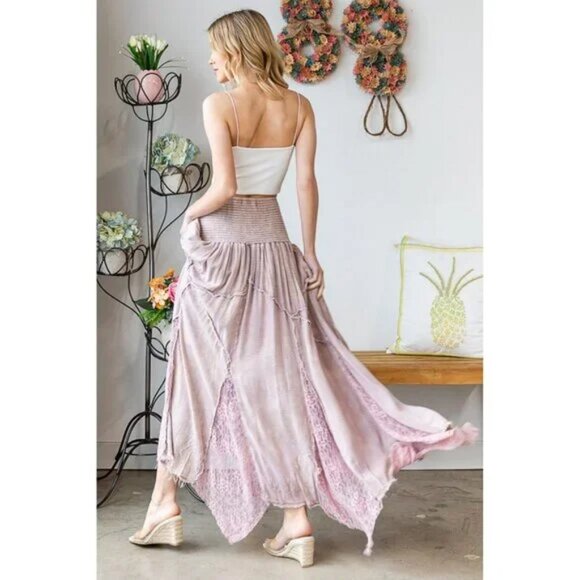 064 Oli & Hali Lilac Washed Lace Inset Maxi Skirt NWOT Size Large - Picture 4 of 11